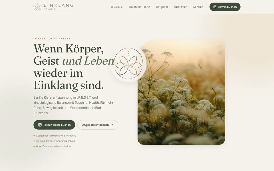 Startseite von einklang-kenner.de: Praxis Einklang für R.E.S.E.T. und Touch for Health in Bad Brückenau