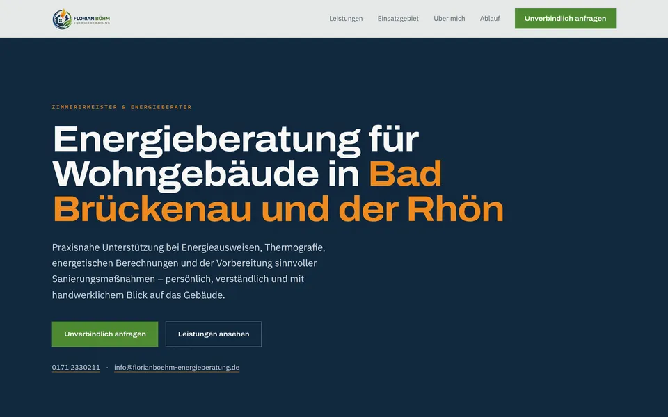 Startseite von florianboehm-energieberatung.de: Energieberatung für Wohngebäude in Bad Brückenau und der Rhön
